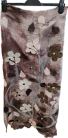 Altyn Adam scarf made of silk and felt, brown with white flowers and leaves