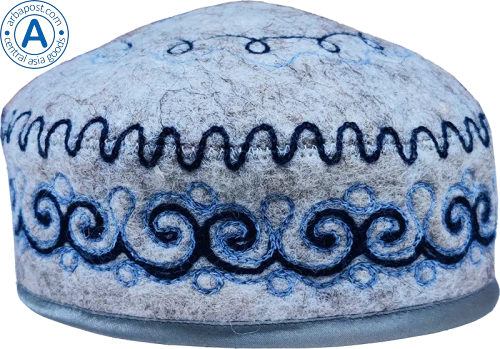 Altyn Adam cap made of felt, short, grey with blue-black pattern