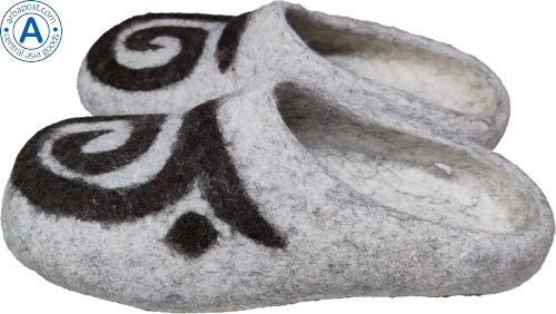 Altyn Adam slippers made of wool, round end, grey with shimai pattern photo 3