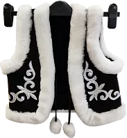 Altyn Adam children's vest made of suede and fur, black with silver pattern