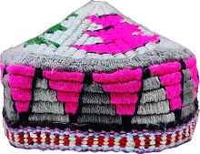 Altyn Adam cap made of combined fabric, short, grey with rose-green pattern