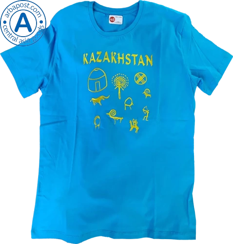 Altyn Adam t-shirt, Kazakhstan, blue with yellow pattern