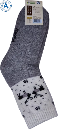 Todsocks socks made of wool, grey-white with black-white deer pattern