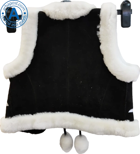Altyn Adam children's vest made of suede and fur, black with silver pattern photo 2