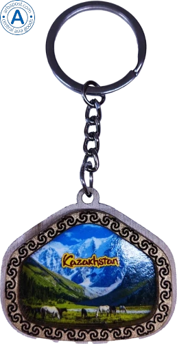 Altyn Adam keychain, trapezoid, mountains and horses