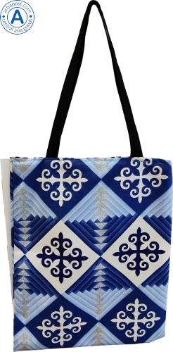 Altyn Adam bag made of fabric, blue-light blue with white tortkulak pattern Altyn Adam bag made of fabric, blue-light blue with white tortkulak pattern