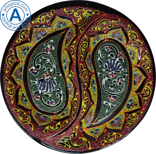 Altyn Adam plate made of ceramic, round, red-green