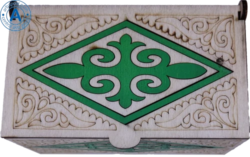 Altyn Adam storage box made of wood, rectangular, white with green pattern photo 2