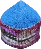 Altyn Adam cap made of felt, long, blue top-red bottom with green pattern