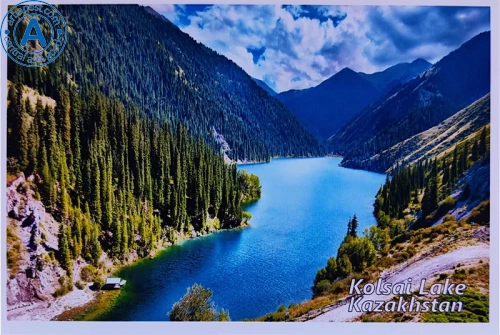 Altyn Adam postcard, Kazakhstan nature, Kolsai Lake