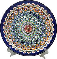 Altyn Adam plate made of ceramic, round, blue-yellow, large