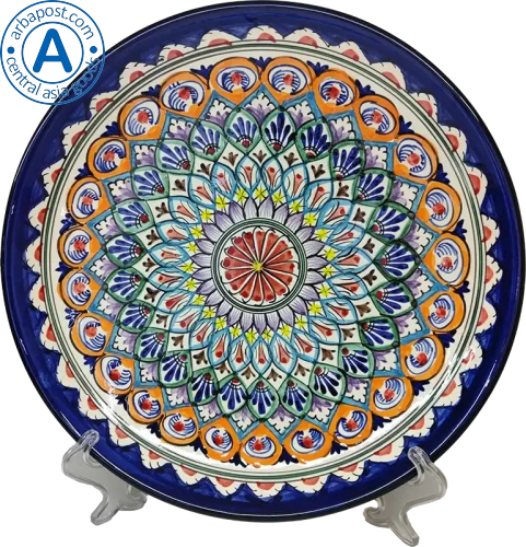 Altyn Adam plate made of ceramic, round, blue-yellow, large