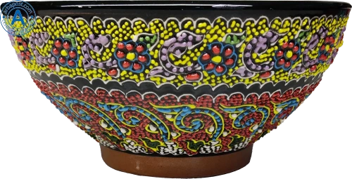 Altyn Adam bowl made of ceramic, round, violet-black-red