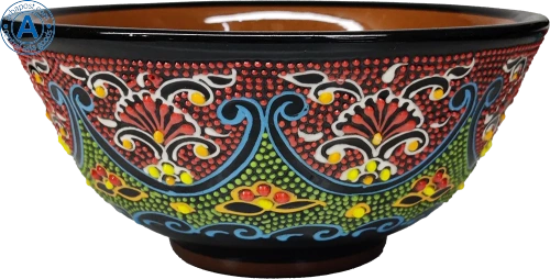 Altyn Adam bowl made of ceramic, round, red-blue-green