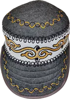 Altyn Adam cap made of felt, grey with kaz moyin gold patterns