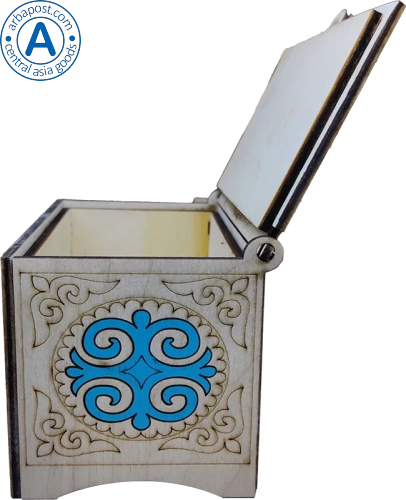 Altyn Adam storage box made of wood, rectangular, white with blue pattern photo 4