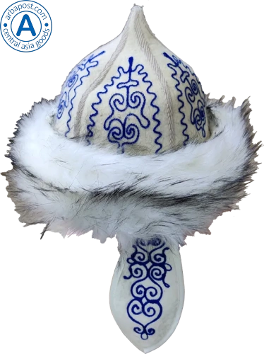 Altyn Adam cap made of felt and fur, white with blue pattern photo 4
