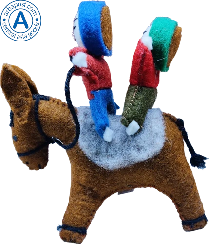 Zhibek Zholy donkey with humans made of felt, brown photo 4