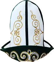 Altyn Adam cap made of felt, long with pattern, dark green