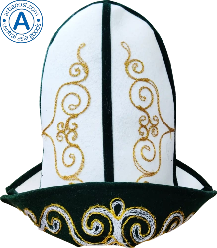 Altyn Adam cap made of felt, long with pattern, dark green Altyn Adam cap made of felt, long with pattern, dark green