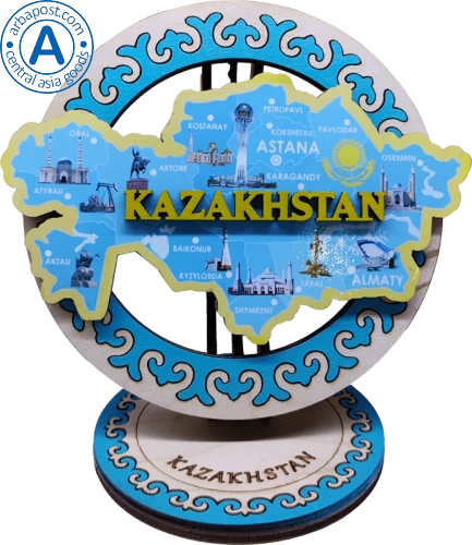 Altyn Adam stand made of wood, Kazakhstan map