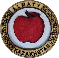 Altyn Adam magnet, Almaty, round, wood, apple