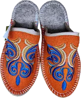 Altyn Adam slippers made of wool, round end, orange with blue pattern