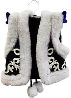 Altyn Adam children's vest made of suede and fur, black with white pattern on bottom