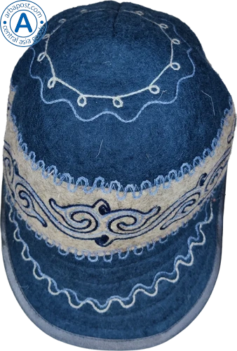 Altyn Adam cap made of felt, blue with kaz moyin light blue pattern photo 2