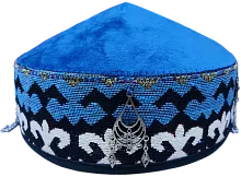 Altyn Adam cap made of velvet, short, blue with round metal pattern