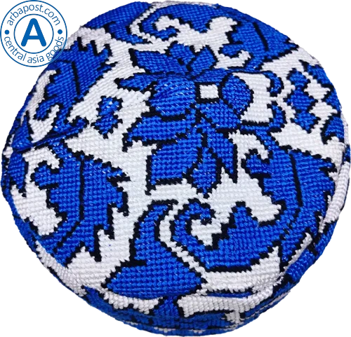 Altyn Adam cap made of combined fabric, short, blue-white pattern photo 2