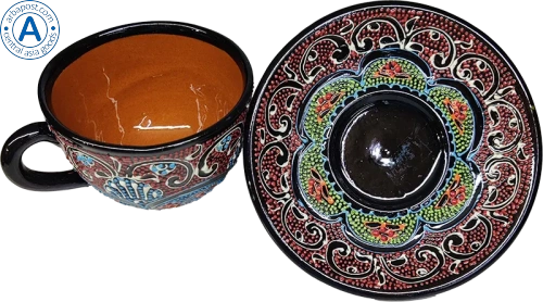 Altyn Adam cup and saucer made of ceramic, red-blue-black photo 4
