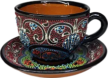 Altyn Adam cup and saucer made of ceramic, red-blue-black