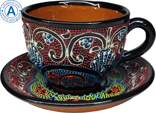 Altyn Adam cup and saucer made of ceramic, red-blue-black