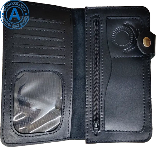 Altyn Adam wallet made of leather, black with red round pattern photo 2