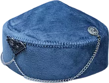 Altyn Adam cap made of velvet, short, dark blue with triangular metal pattern