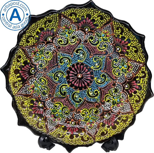 Altyn Adam plate made of ceramic, round, yellow-red-blue