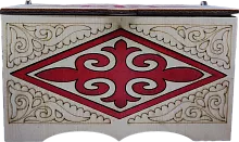 Altyn Adam storage box made of wood, rectangular, white with red pattern