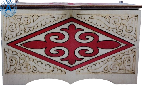 Altyn Adam storage box made of wood, rectangular, white with red pattern