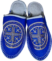 Altyn Adam slippers made of wool, round end, blue with grey pattern