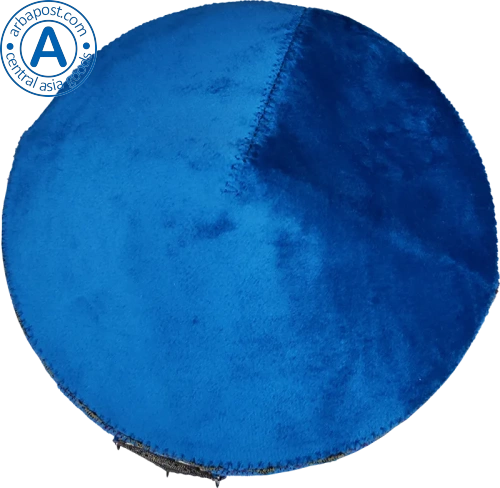 Altyn Adam cap made of velvet, short, blue with triangular metal pattern photo 4