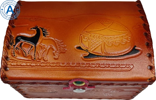Altyn Adam storage box made of leather, rectangular, brown, middle photo 3