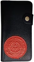 Altyn Adam wallet made of leather, black with red round pattern