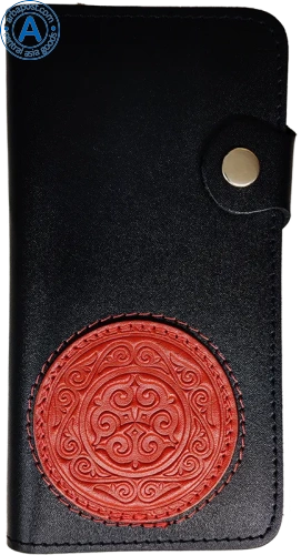Altyn Adam wallet made of leather, black with red round pattern