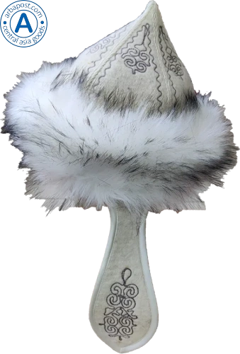 Altyn Adam cap made of felt and fur, white with grey pattern photo 4