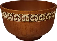 Altyn Adam bowl made of wood, round, brown with white pattern