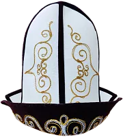 Altyn Adam cap made of felt, long with pattern, dark violet