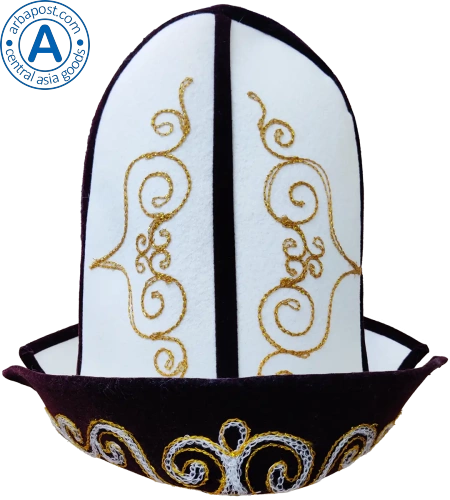 Altyn Adam cap made of felt, long with pattern, dark violet