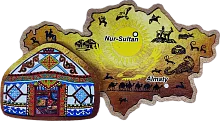 Altyn Adam magnet, Kazakhstan map, yellow map and yurt