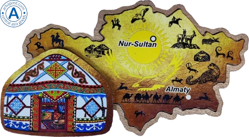 Altyn Adam magnet, Kazakhstan map, yellow map and yurt